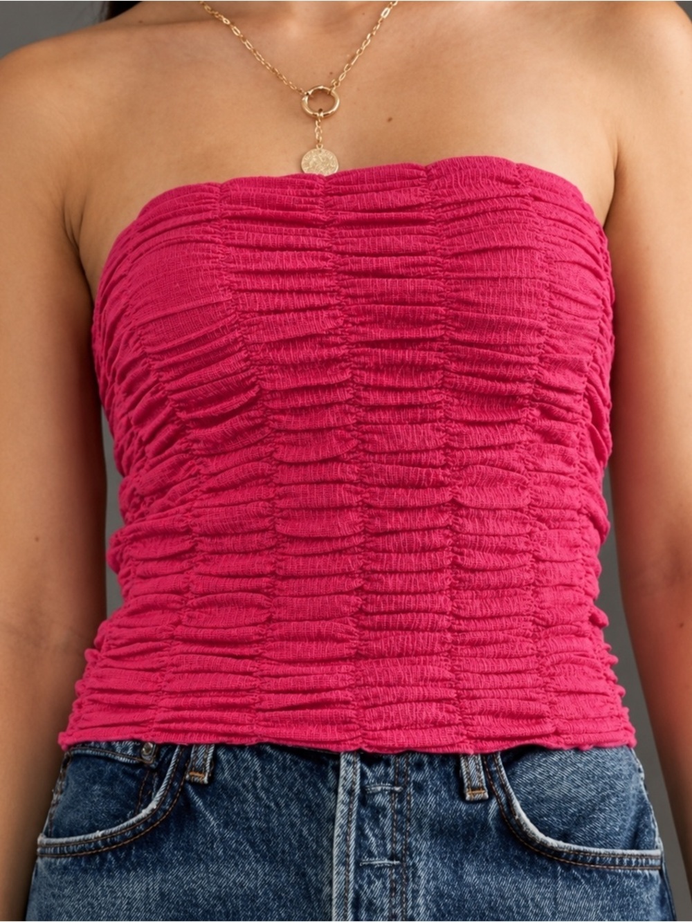 By Anthropologie Pink Ruched Tube Top